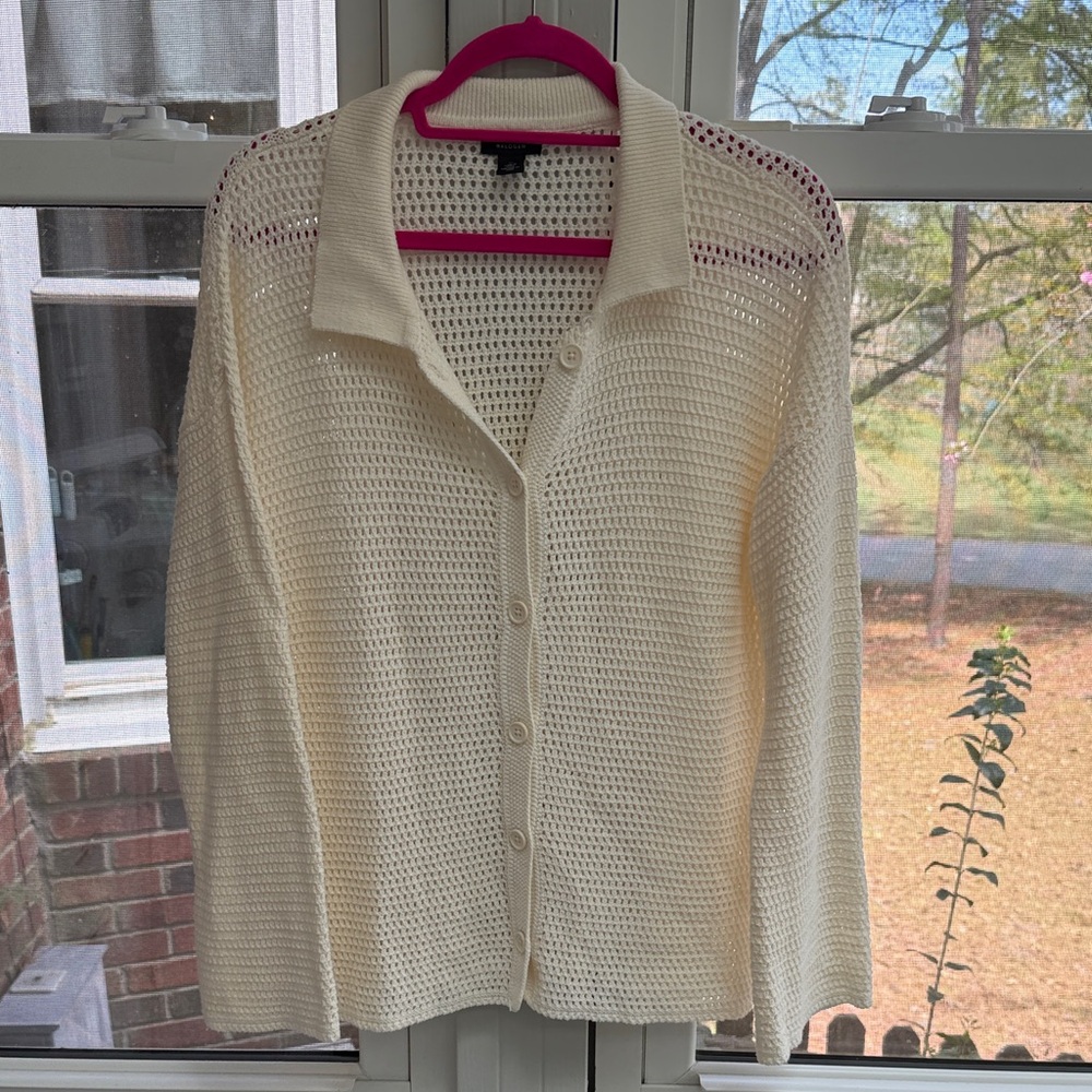 Halogen Cream Open-Weave Button Front Cardigan Perfect Summer Layer Sz M